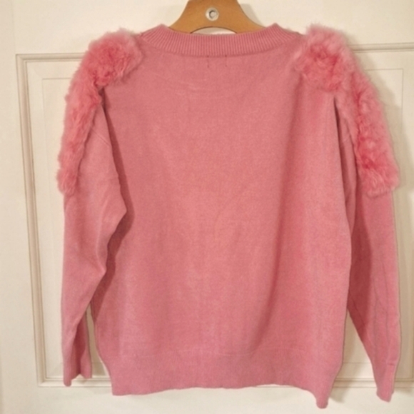 Faux Fur Fuzzy Shoulder Statement Soft Pink Soft Sweater Oversized 12th Heart - Picture 5 of 9